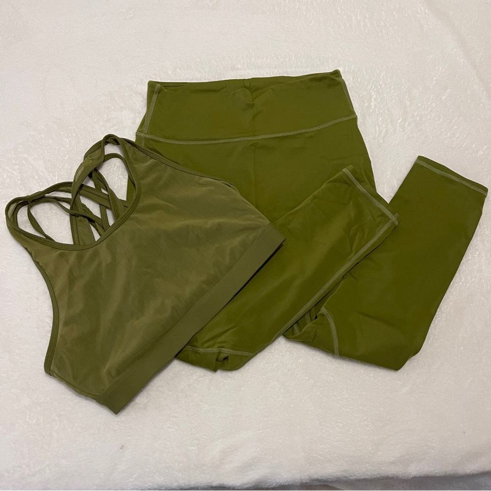 Fabletics Green Leggings and Sports Bra Matching Set